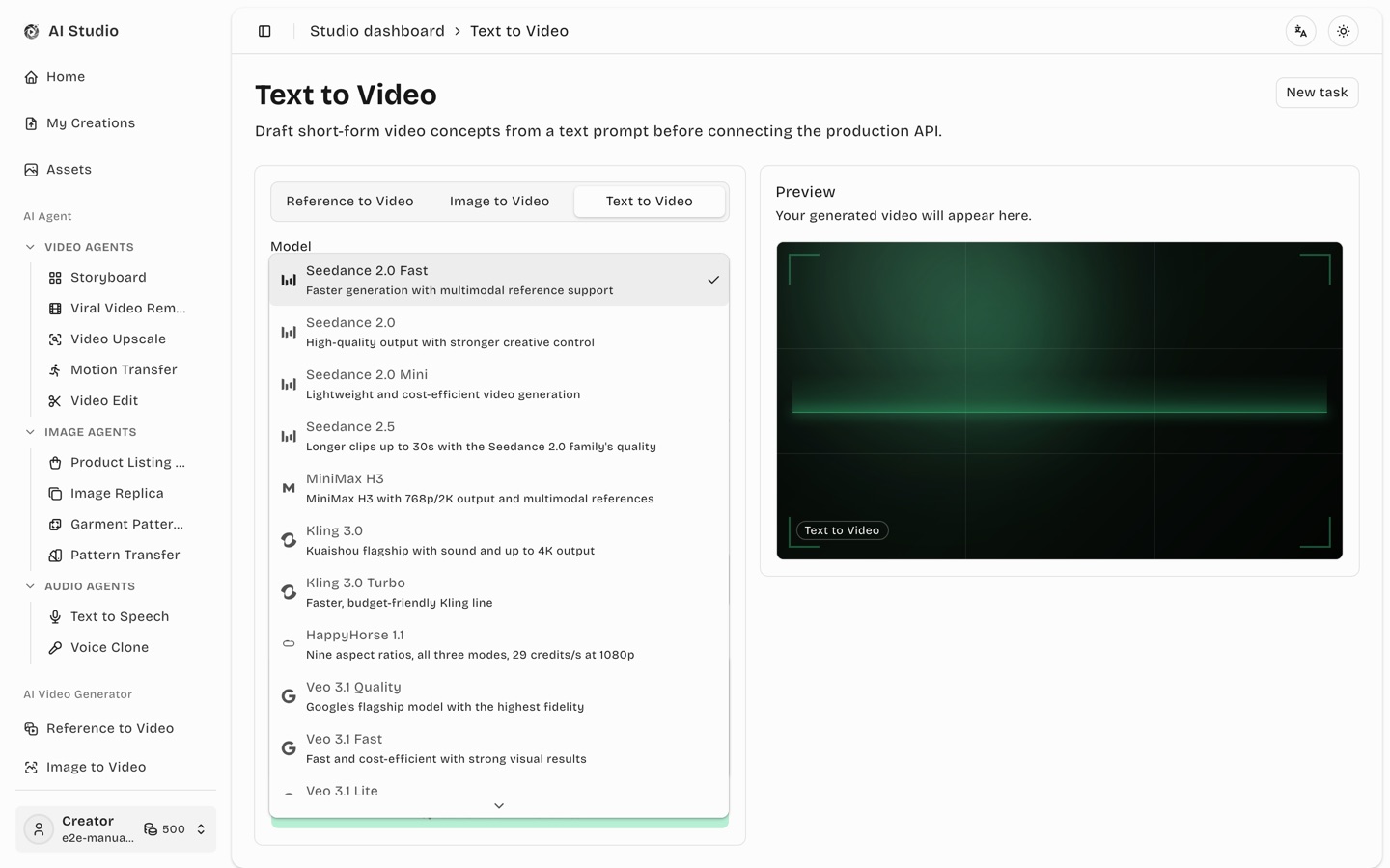 Video model dropdown