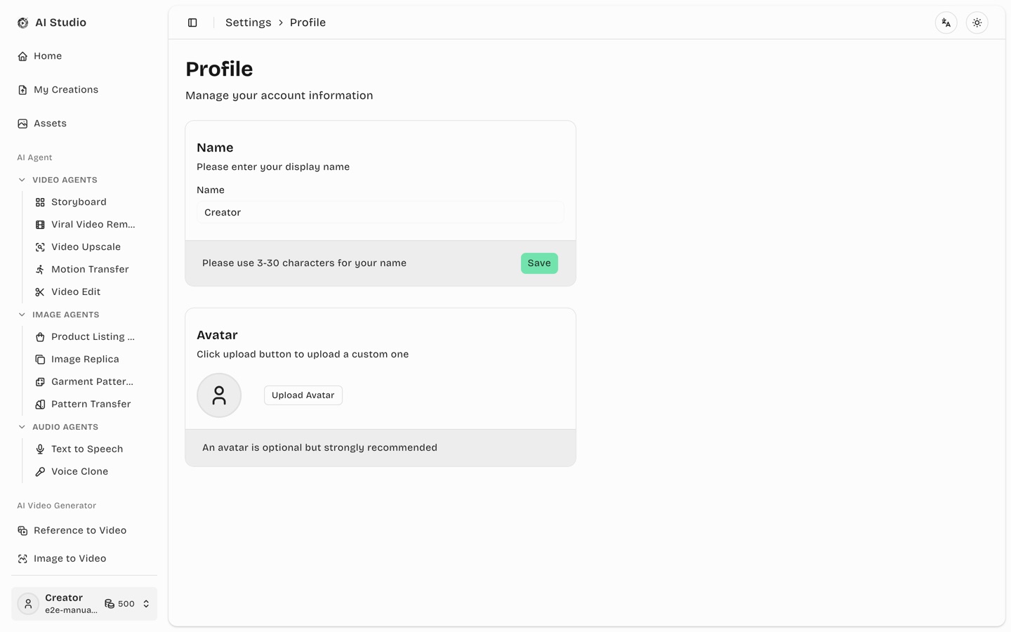 Profile settings
