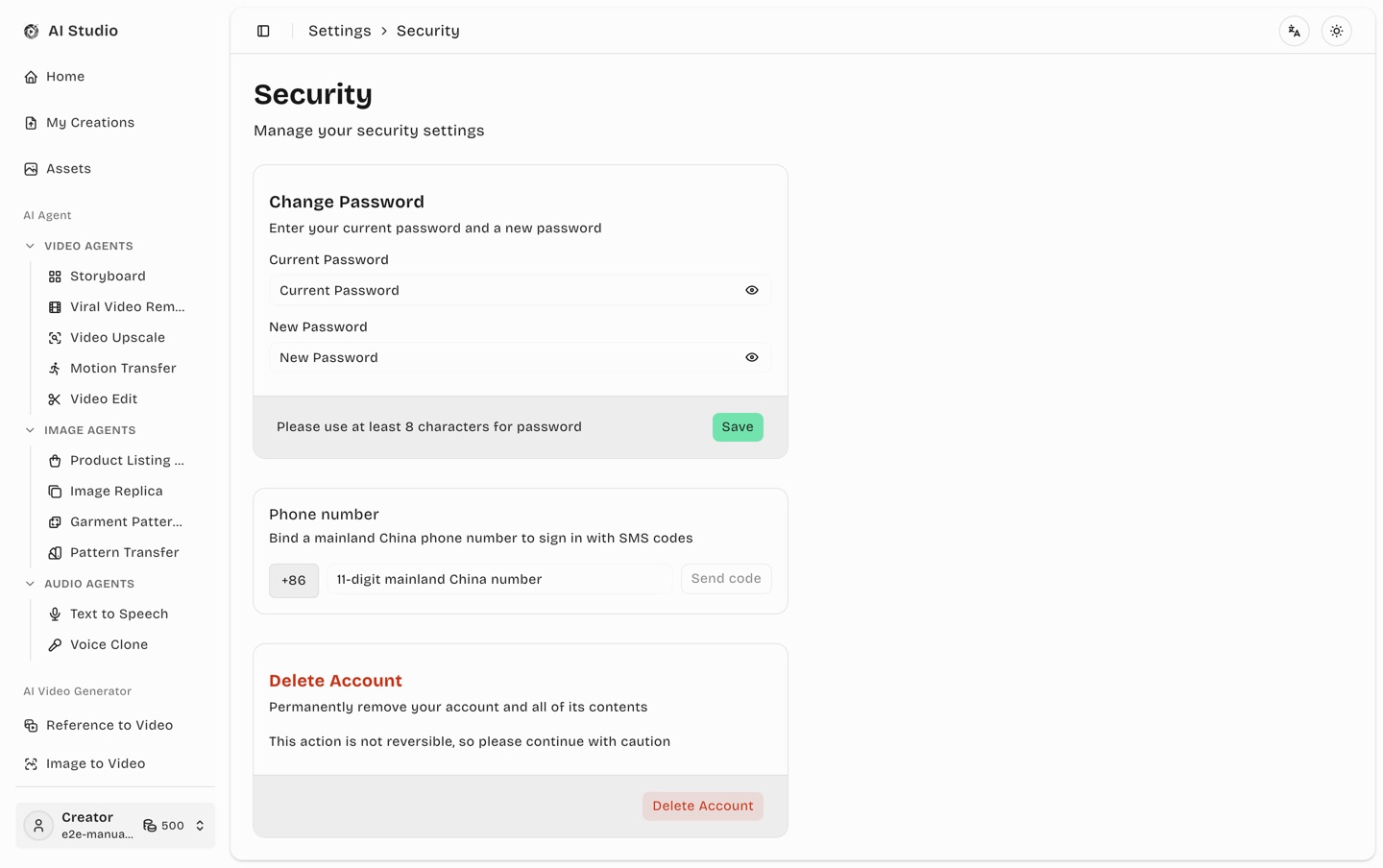 Security settings